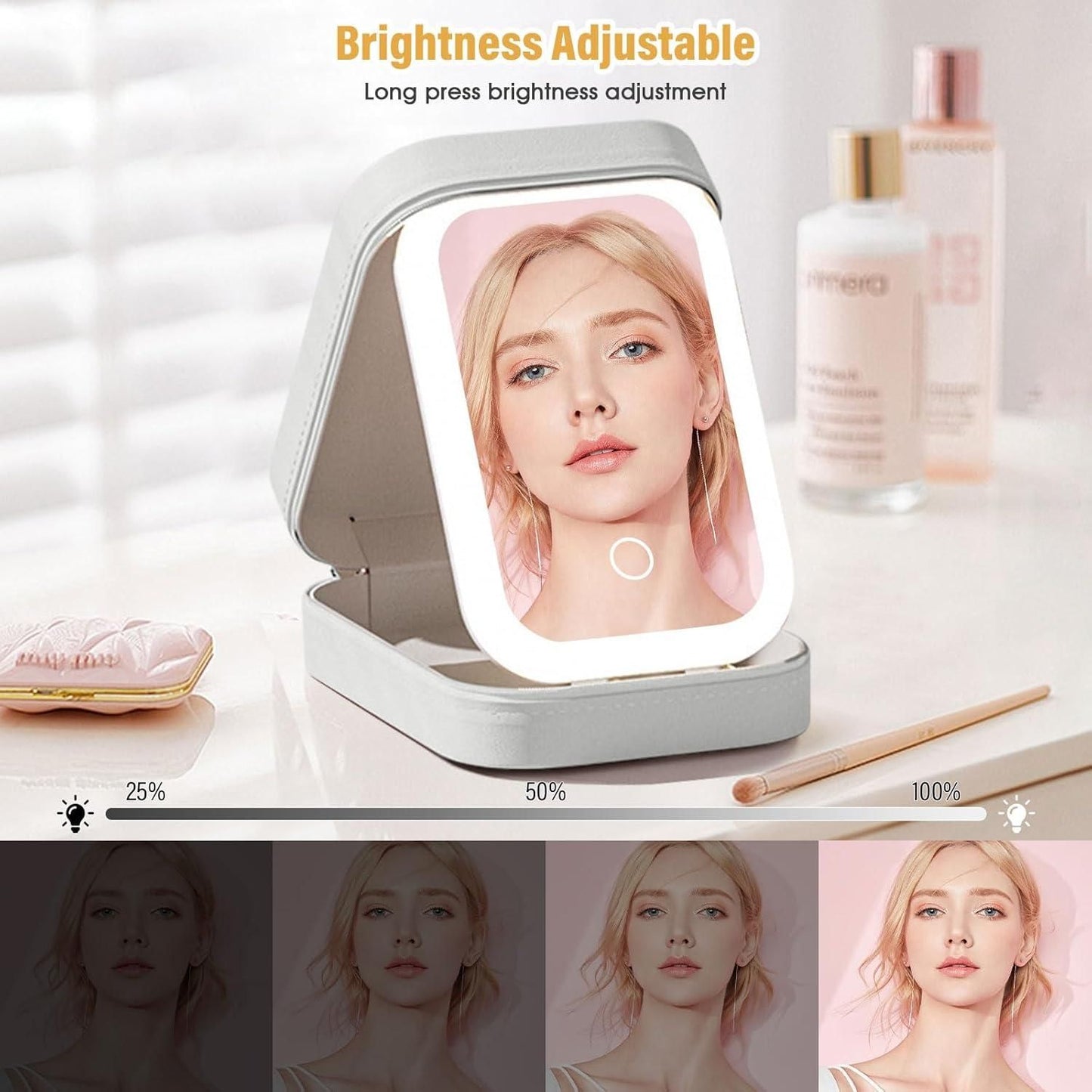 White Jewelry and Makeup Box with LED Mirror