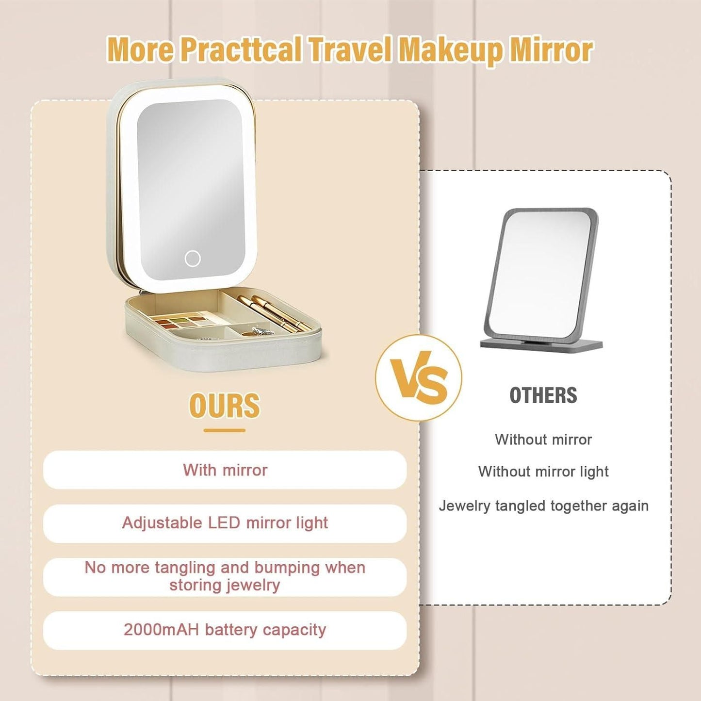 White Jewelry and Makeup Box with LED Mirror