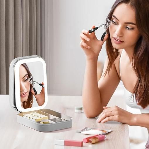 White Jewelry and Makeup Box with LED Mirror