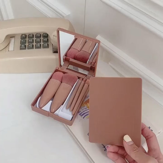 5 in 1 Makeup Brush Set with Mirror Case